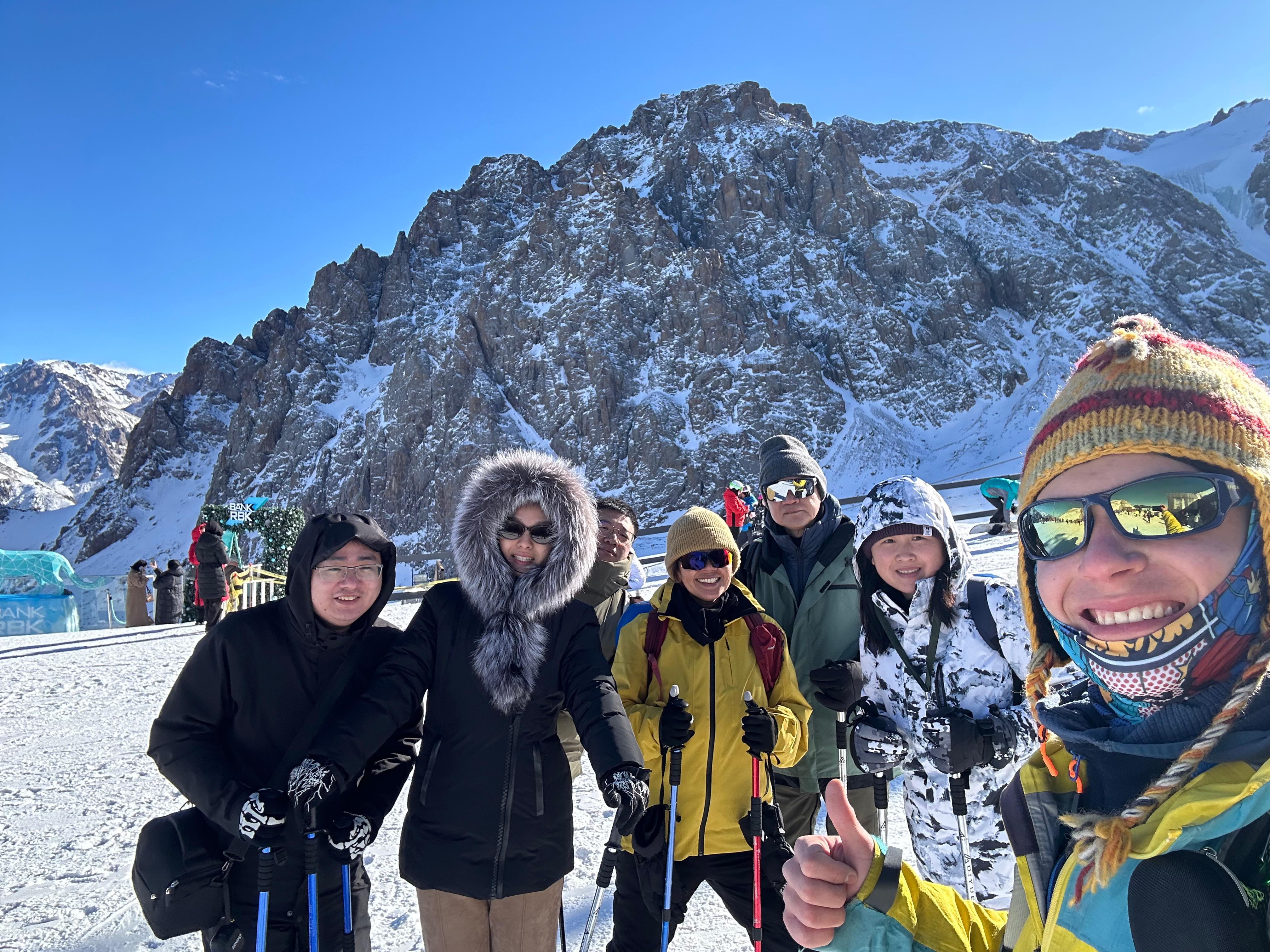 A large winter group with their Sky Sen guide in the Tian Shan